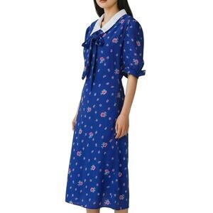 Vintage Blue Pink Floral Sheer Dress Womens Sz Large 80s Tie Back Cottage Fairy